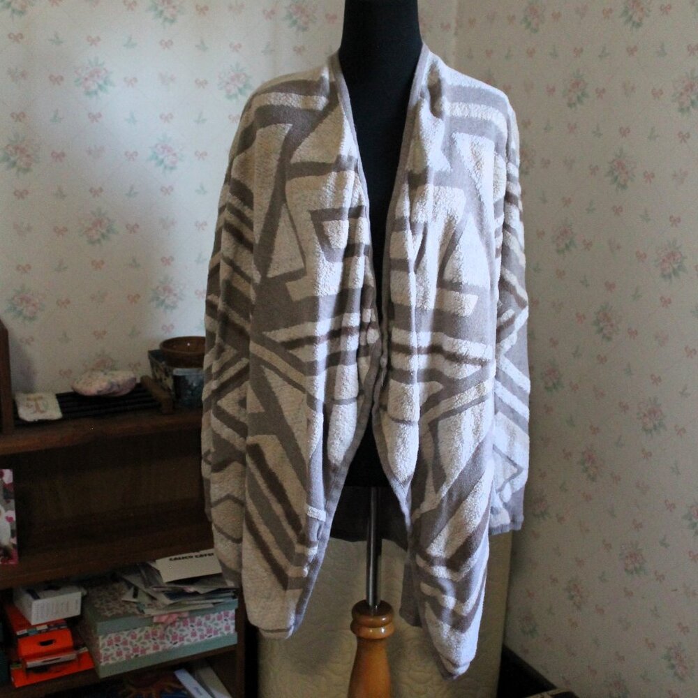 Lucky Brand Aztec Tribal Intarsia Slouchy Draped Open Cardigan, Small